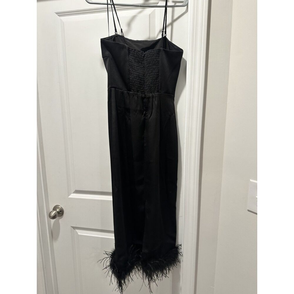 Lucy Paris Black Feather Hem Midi Dress Size Small NWT $165 Cocktail Party Dress